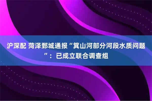 沪深配 菏泽鄄城通报“箕山河部分河段水质问题”：已成立联合调查组